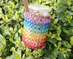手工DIY糖果色金属线编织彩虹编织袋的做法