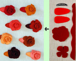 手工diy漂亮羊毛毡玫瑰发夹的做法