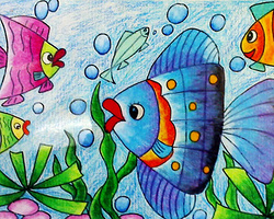 可爱的热带鱼彩笔儿童画图片作品欣赏