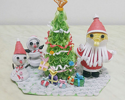 圣诞节折纸手工小制作 立体衍纸圣诞树和圣诞老人