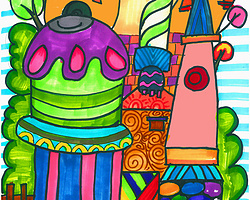 儿童科幻手绘作品填色画 快乐的城堡
