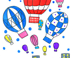 热气球简笔画涂色线稿