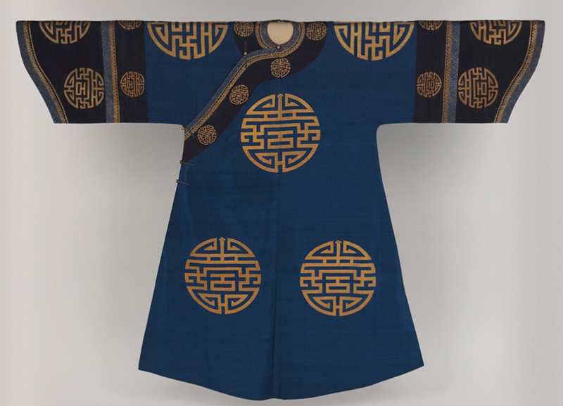 清代服装花纹图案 19世纪团寿纹缂丝女吉服