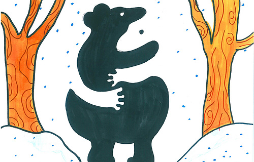 儿童画涂色画图片作品 黑熊的拥抱