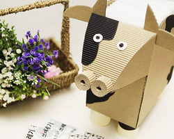 纸板组装玩具 瓦楞纸DIY可爱小牛纸巾盒、收纳盒手工制作步骤