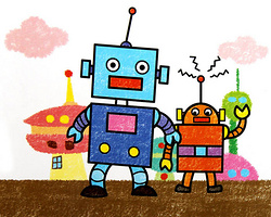 彩铅和蜡笔画图片作品 未来机器人儿童画大全