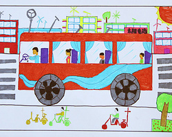 优秀儿童画作品 公共汽车、公交车儿童画图片大全
