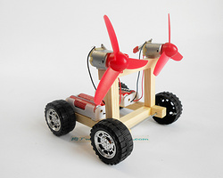 DIY双翼风力赛车 双动力赛车科技小制作 拼装竞赛模型