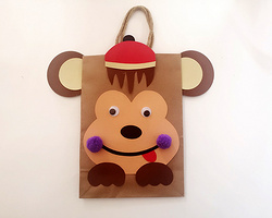 幼儿手工动物纸袋材料包猴子老虎鹿纸袋DIY材料包