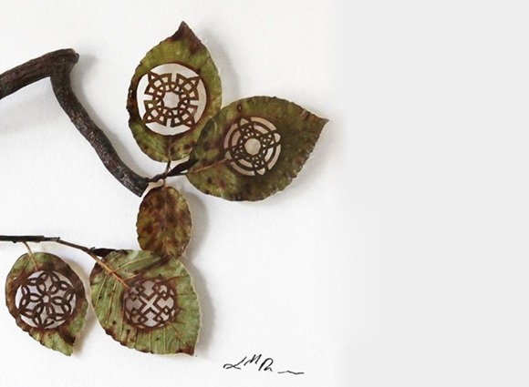 西班牙艺术家利用树叶制作的微雕艺术装饰画