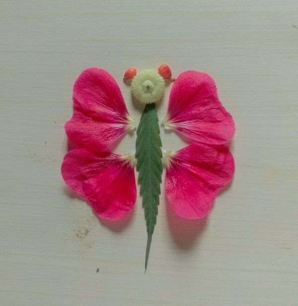 创意趣味幼儿手工花瓣拼贴画之可爱的小飞虫