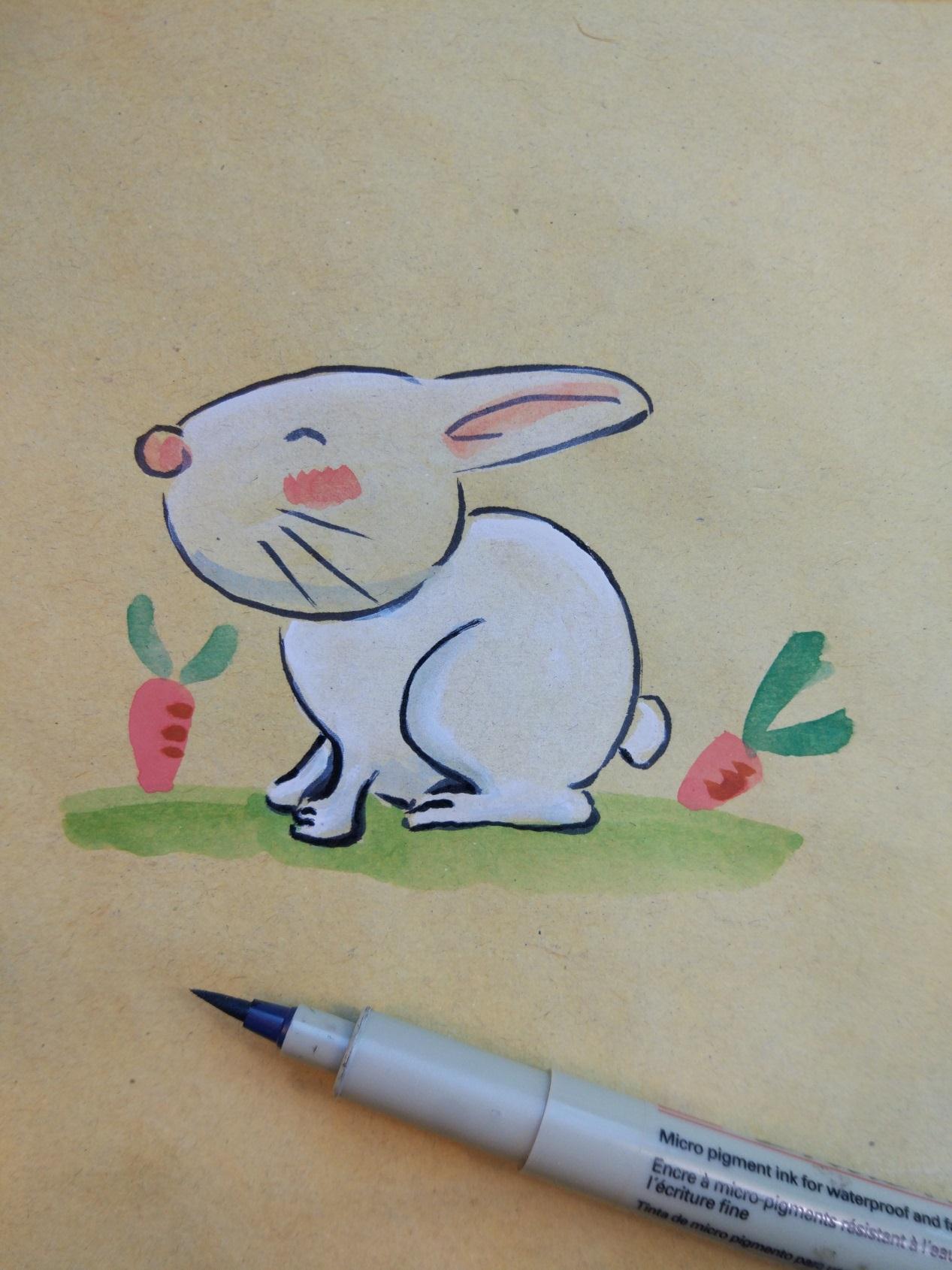 宋宋教你用牛皮纸画超级可爱的卡通兔子手绘教程