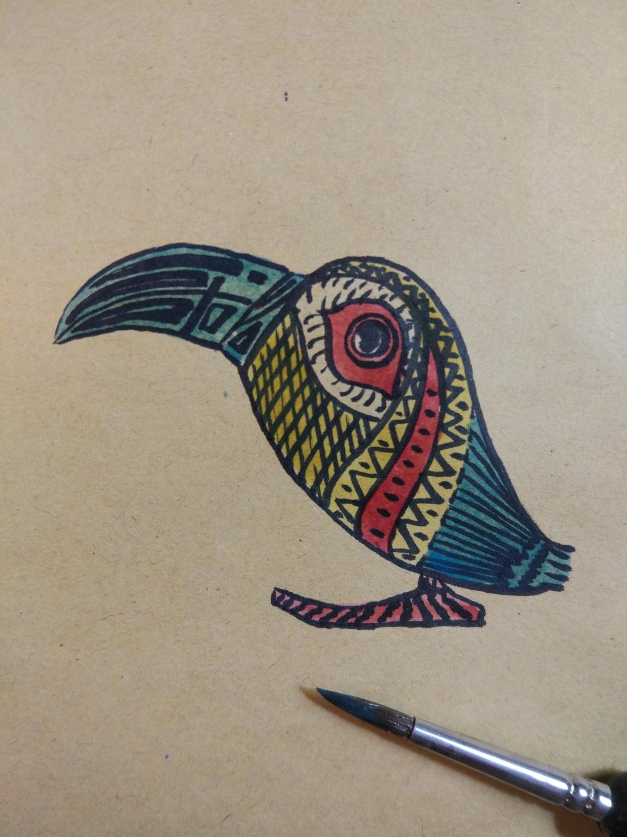 幼儿DIY彩绘画装饰线条-八哥鸟简单过程图