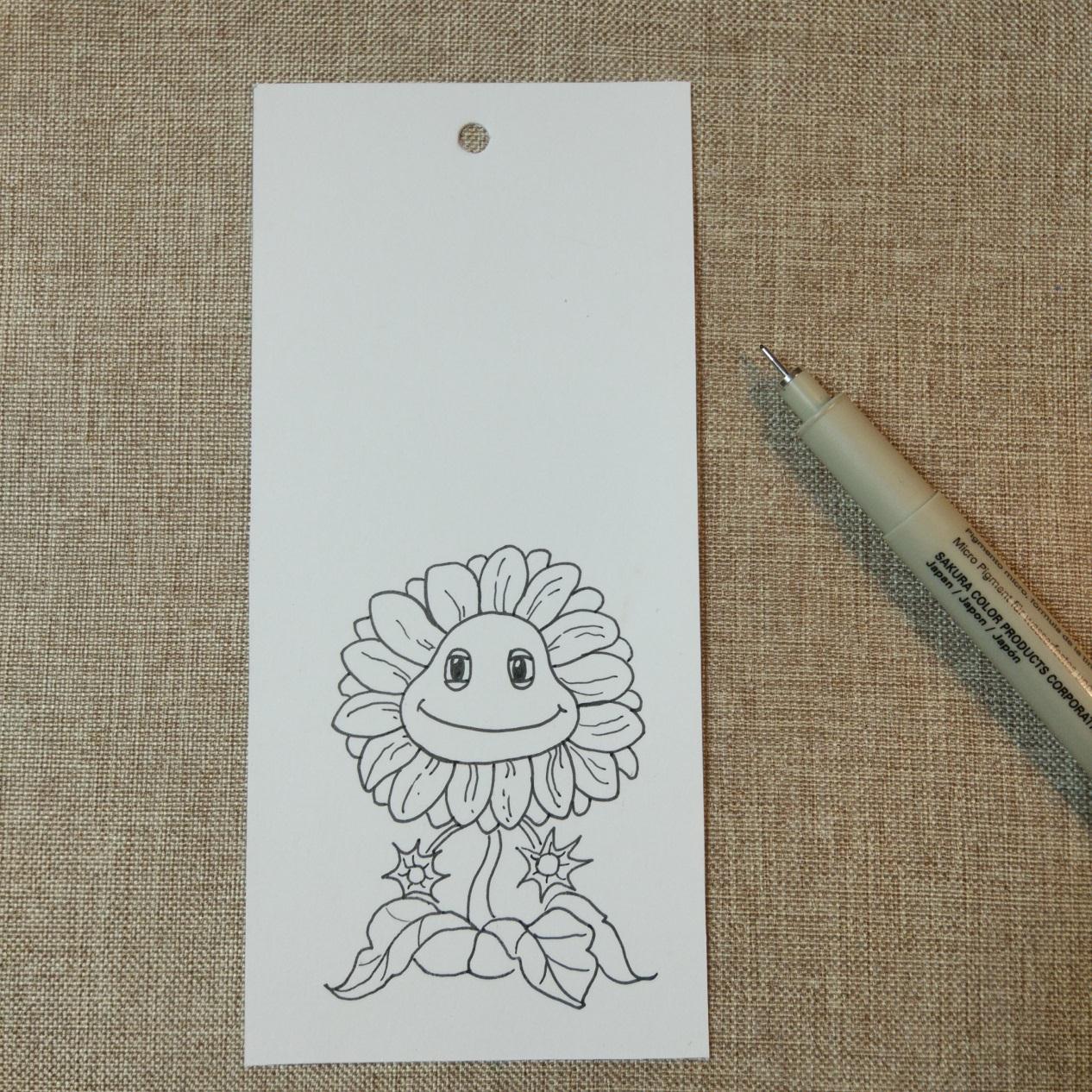 教你制作简单的水彩画书签 可爱花卉图案向日葵的画法