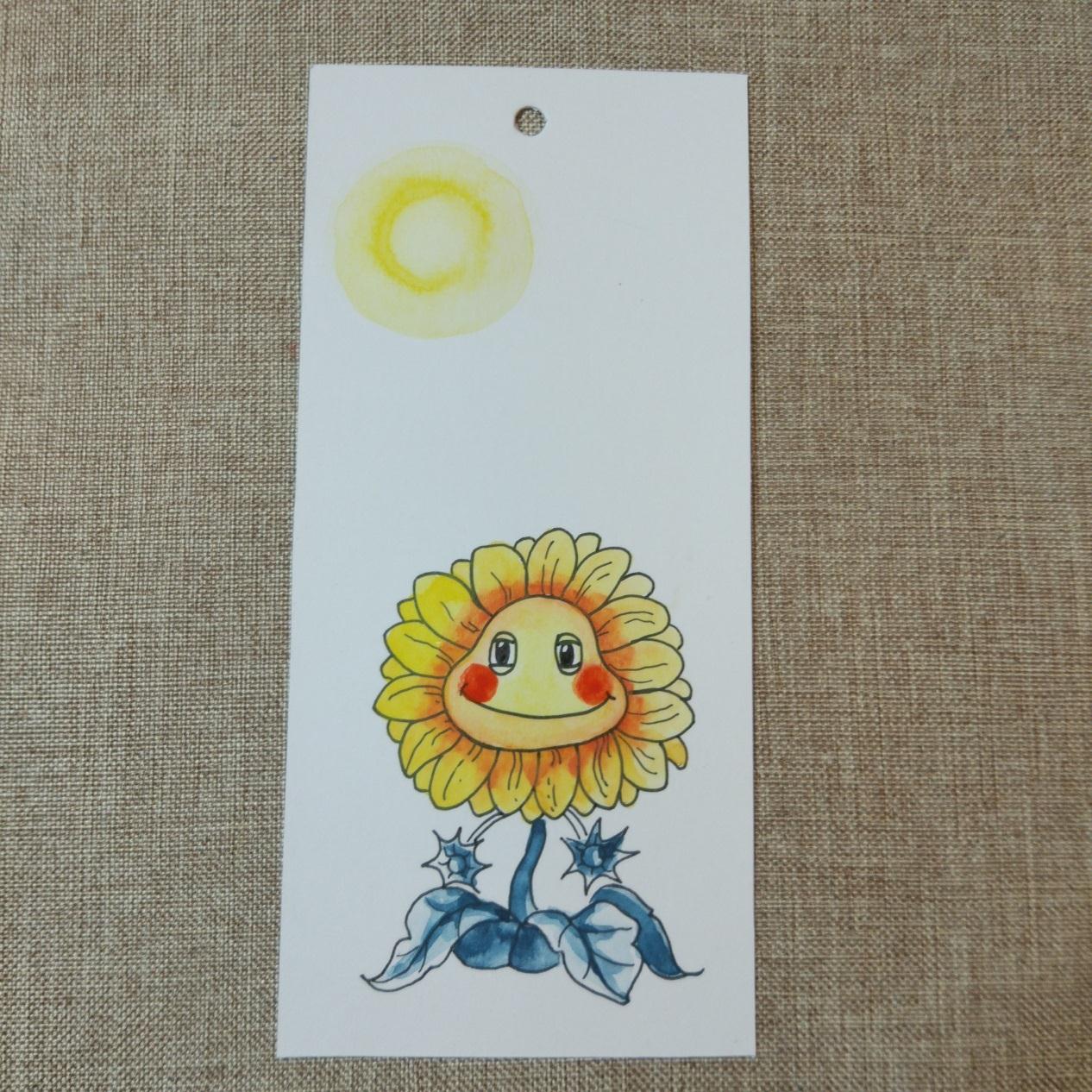教你制作简单的水彩画书签 可爱花卉图案向日葵的画法