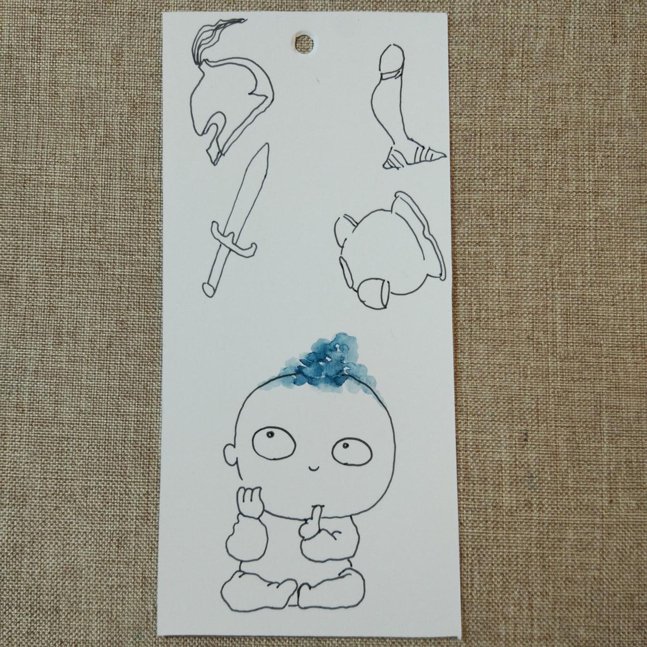 可爱的小孩子水彩画手绘书签-朱德庸漫画系列