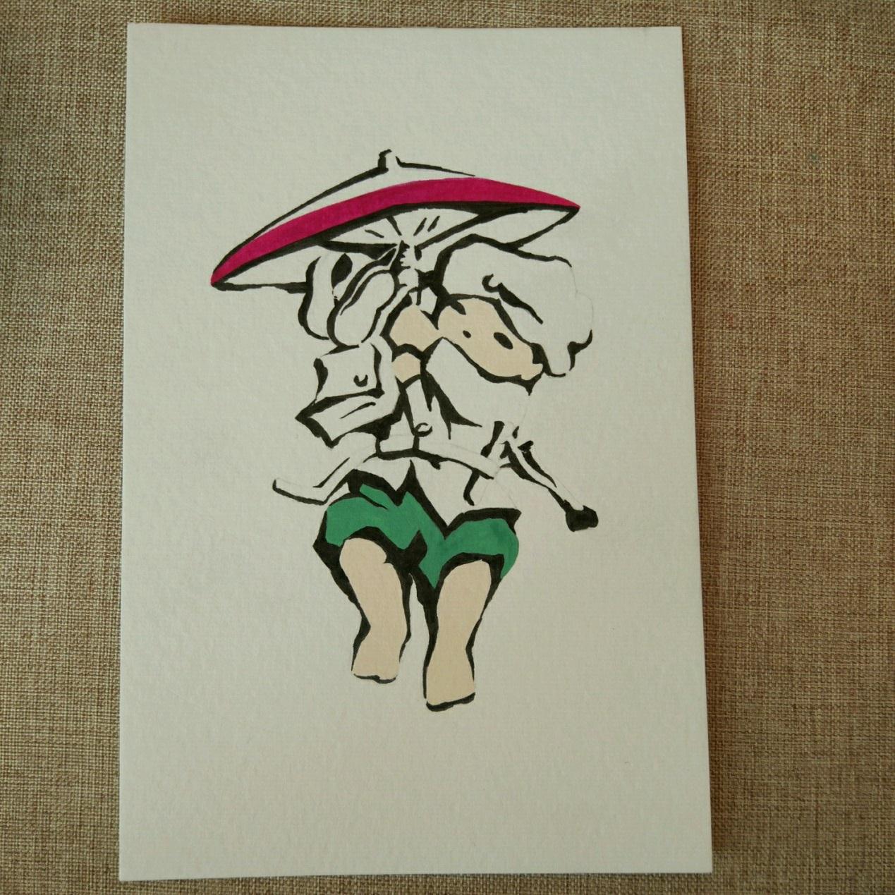宋宋优秀的手绘画童趣主题系列之打伞的小男孩