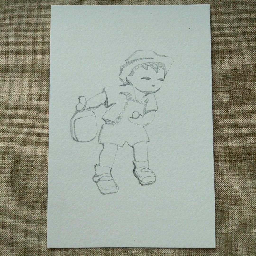 宋宋优秀的手绘作品童趣系列之打乒乓的小男孩