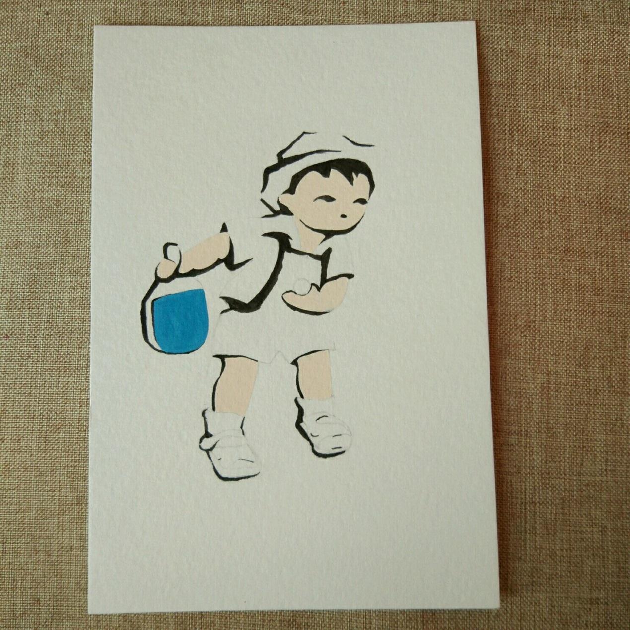 宋宋优秀的手绘作品童趣系列之打乒乓的小男孩