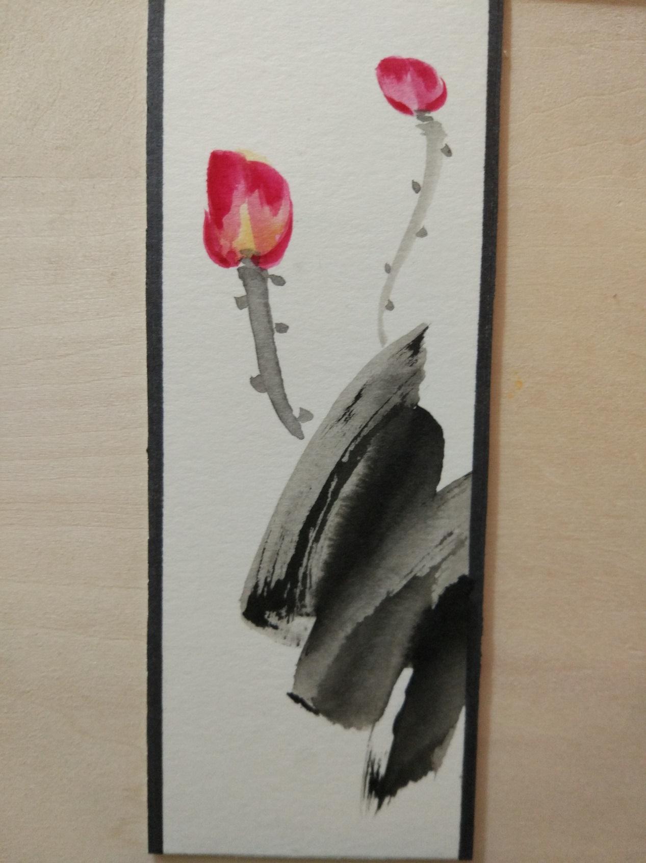 宋宋原创DIY手绘书签 漂亮的花朵手绘画步骤图