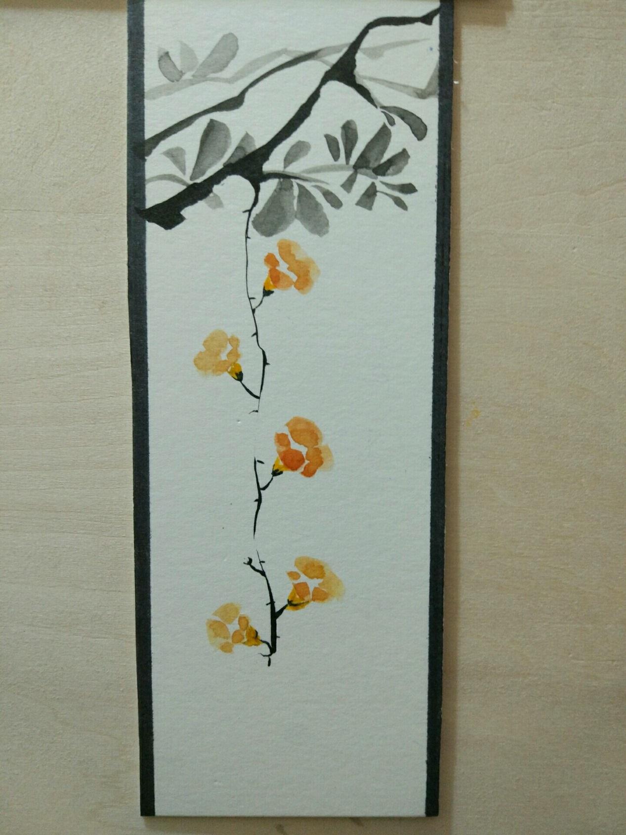  漂亮的花朵手绘书签制作过程 DIY原创手绘画