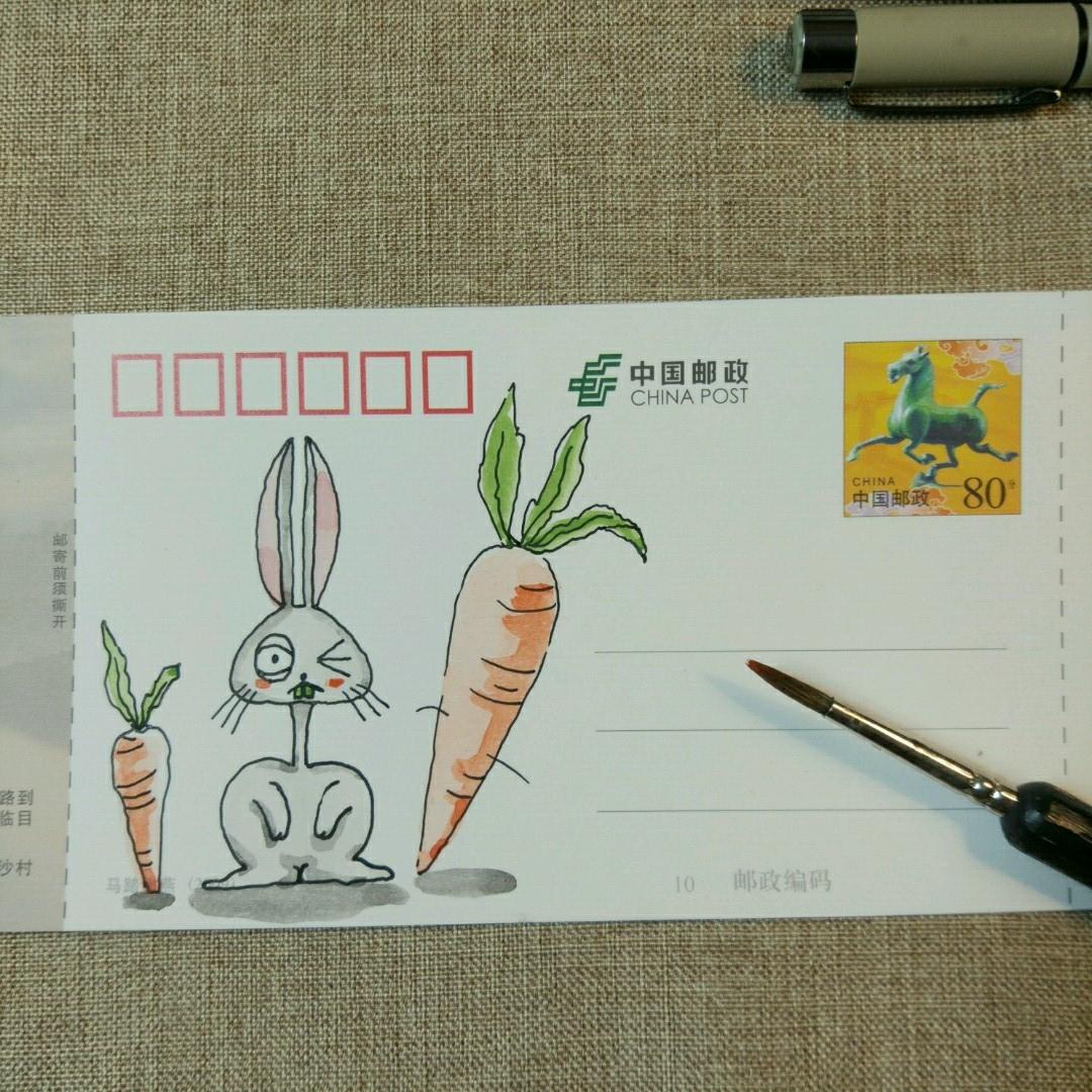 可爱呆萌的小兔子漫画的制作步骤图 DIY手绘明信片