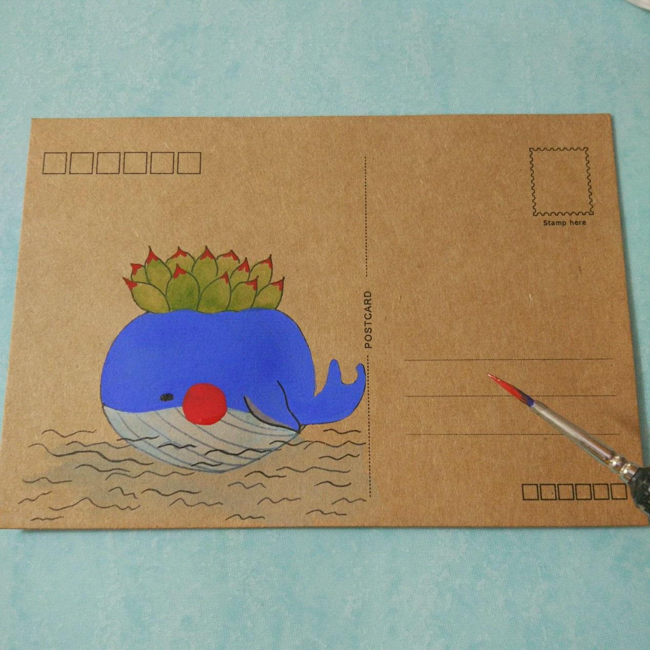 可爱的鲸鱼手绘画的过程图 简单的手绘明信片