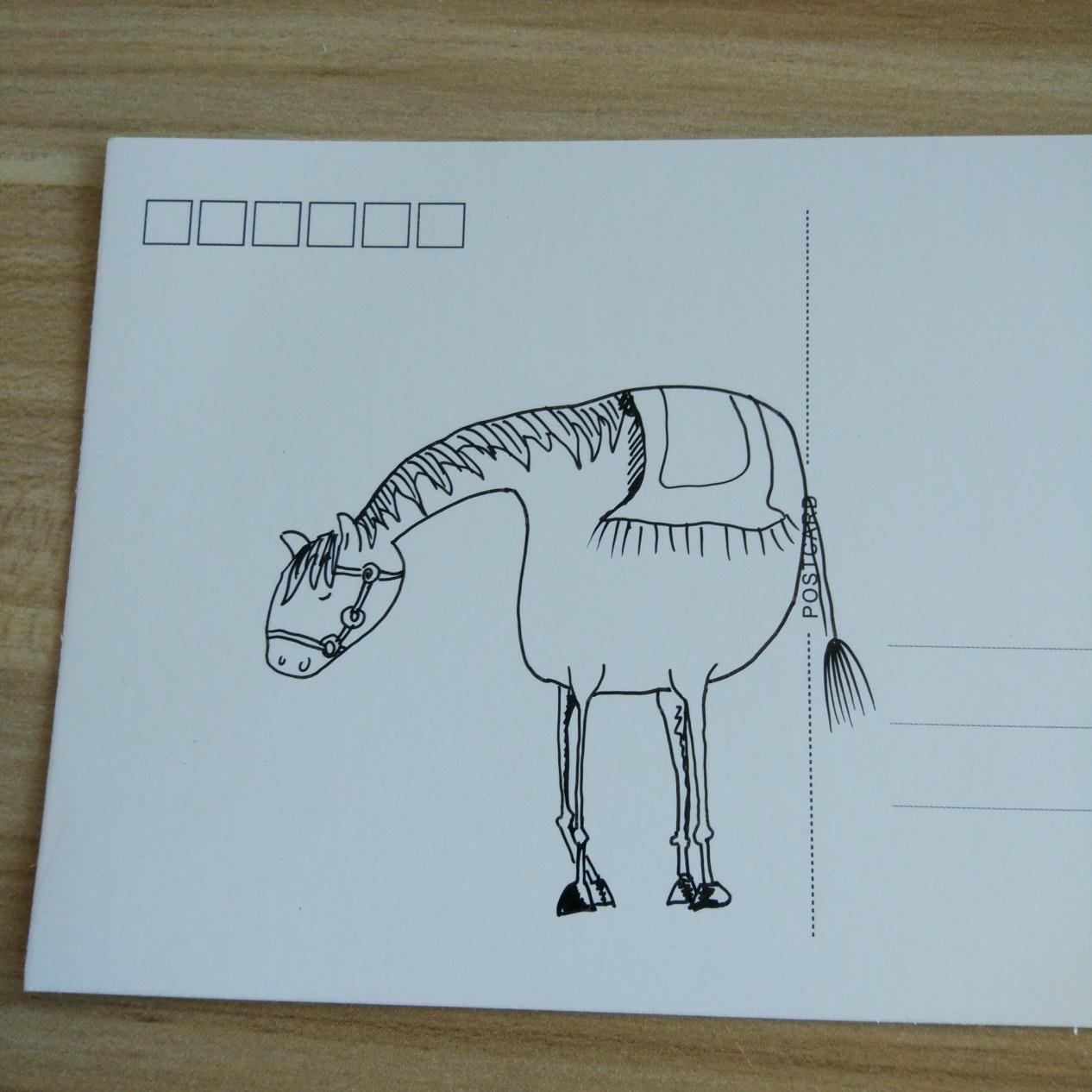 原创DIY动物手绘画 简单可爱的小马明信片教程图