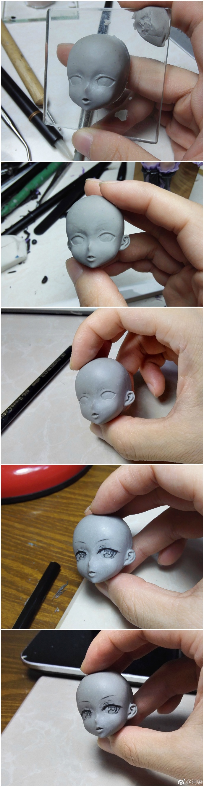超牛的儿童粘土DIY 人偶脸部制作过程图片