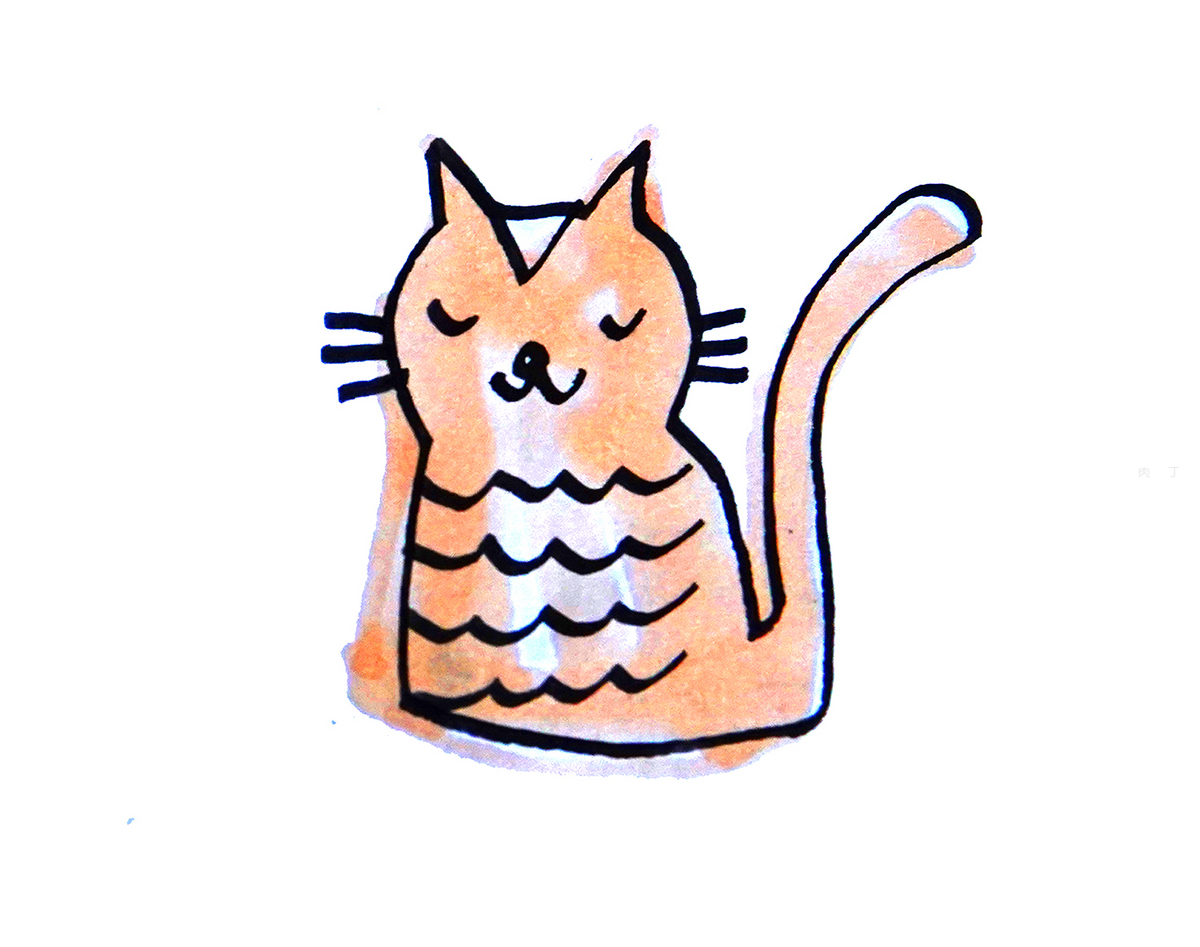 儿童画有颜色小猫的画法步骤教程 儿童可爱简笔画图 肉丁儿童网