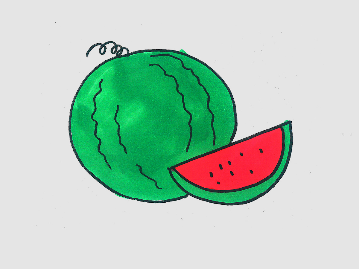 一片彩色西瓜的简笔画画法图片步骤（卡通动物简笔画大全） - 有点网 - 好手艺