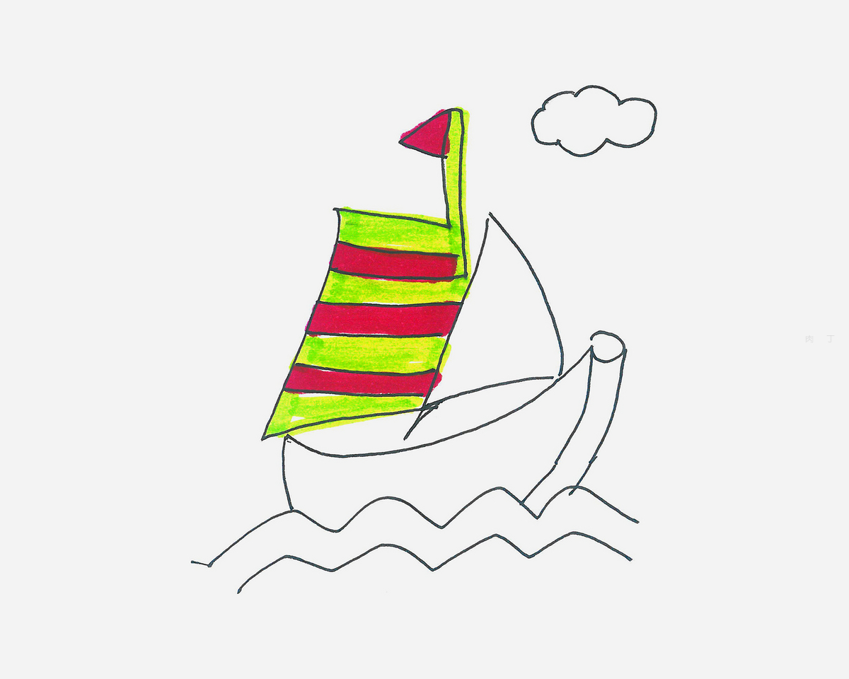 帆船简笔画带颜色 最新8月简笔画船作品 - 第 2 - 水彩迷