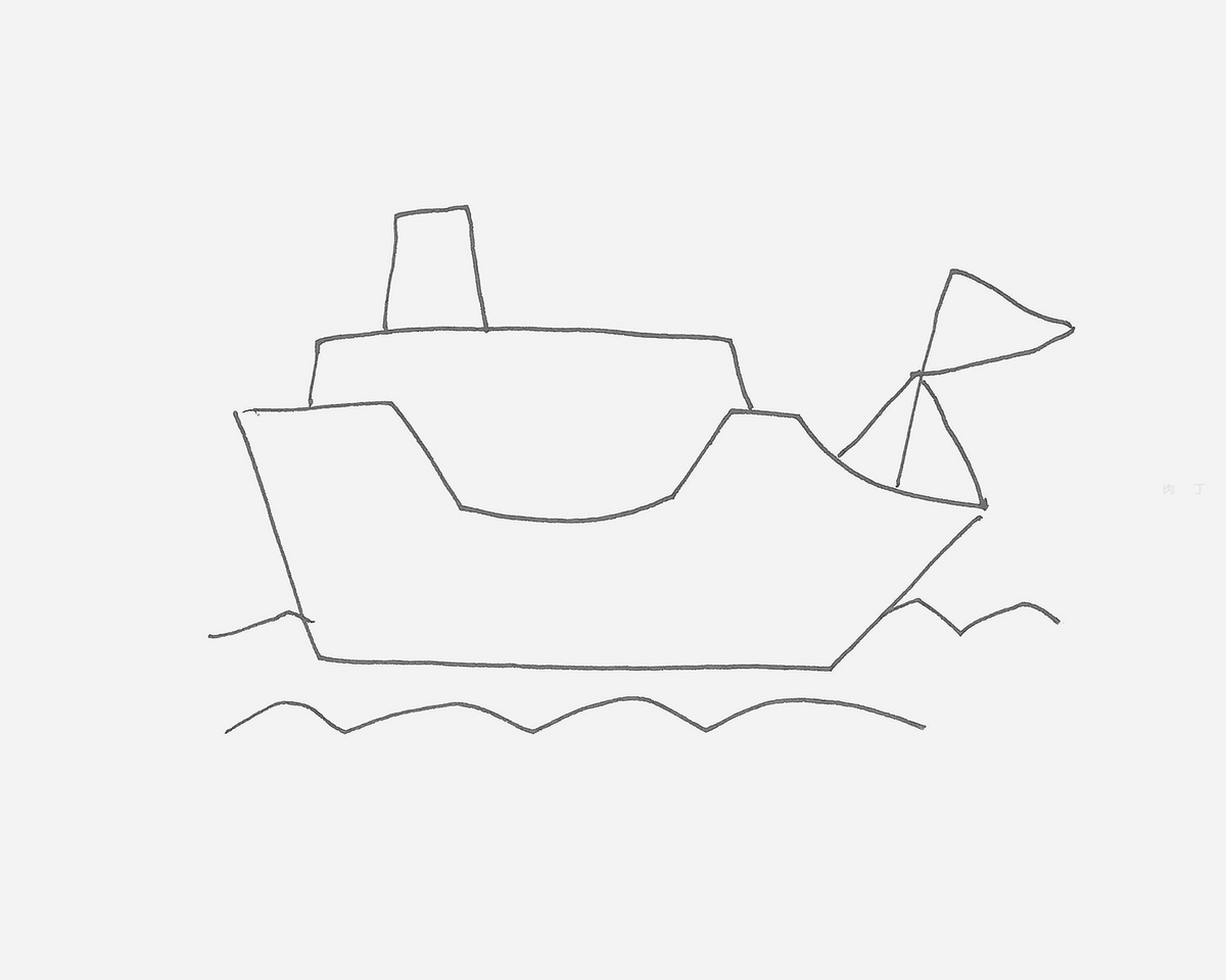 有三个大烟囱的轮船简笔画画法图片步骤（小鹿的儿童画） - 有点网 - 好手艺