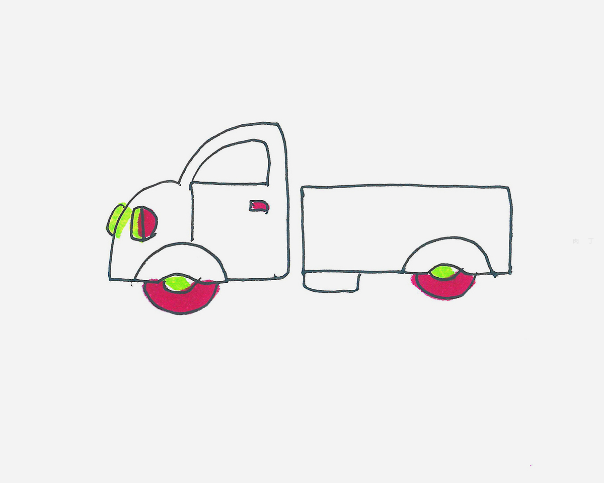彩色大卡车简笔画画法图片步骤（红色主题儿童绘画作品） - 有点网 - 好手艺