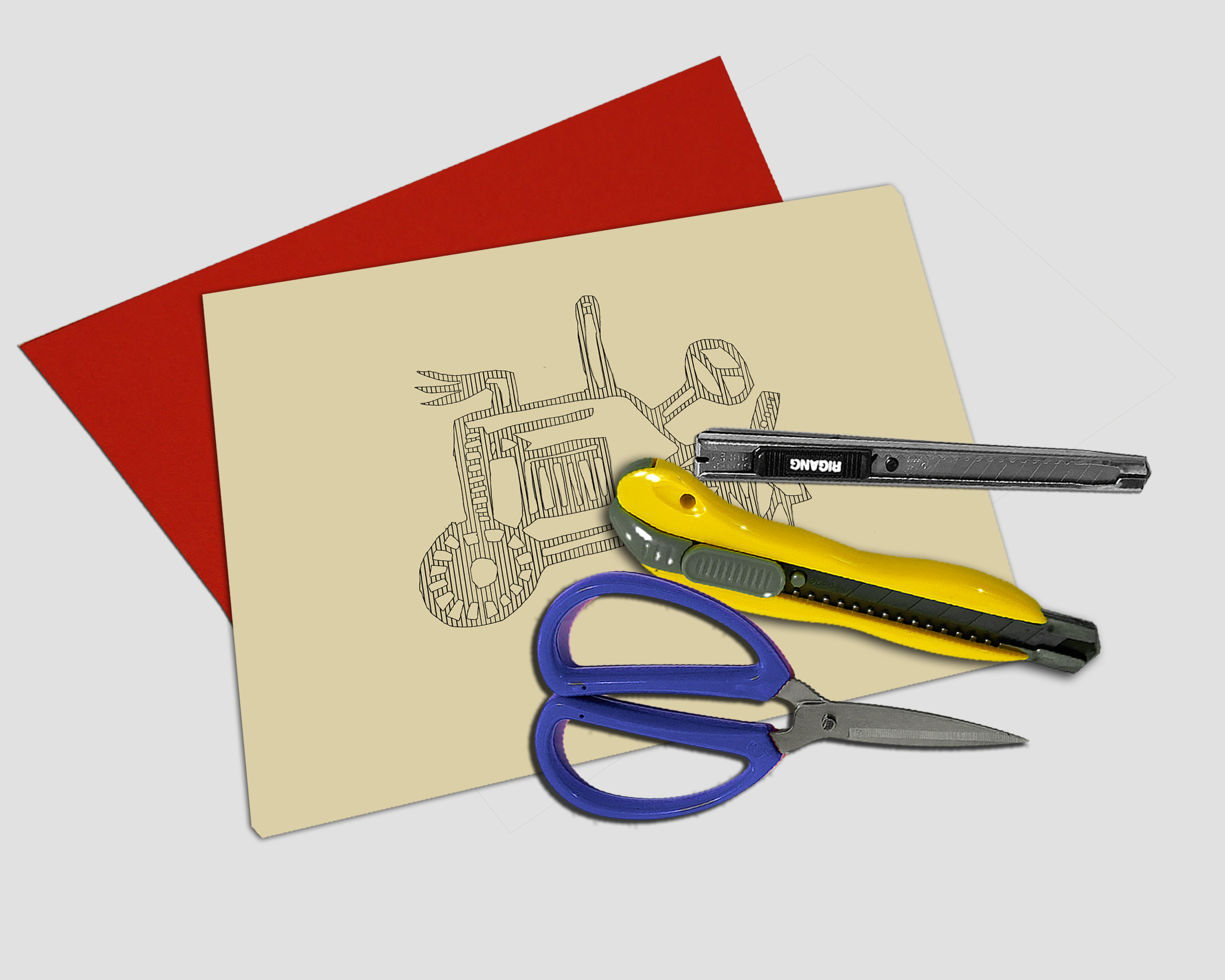 一幅简单的交通工具剪纸图片 拖拉机剪纸方法步骤