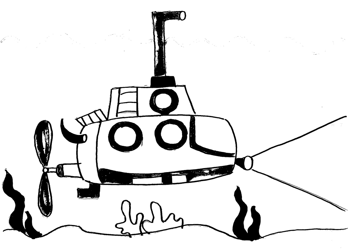 彩色潜水艇简笔画画法图片步骤（七岁小孩儿学画画） - 有点网 - 好手艺