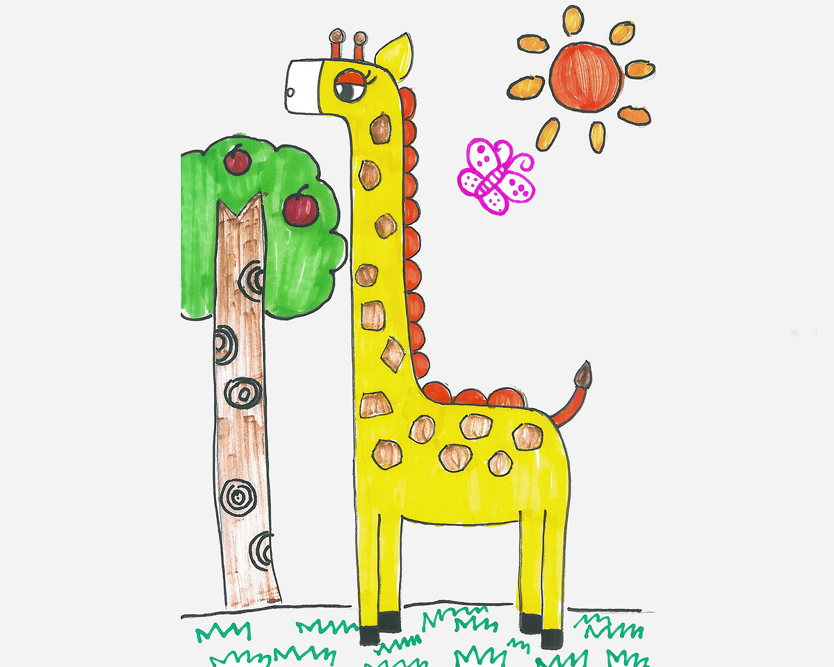 儿童画长颈鹿简单,儿童画长颈鹿一家_大山谷图库