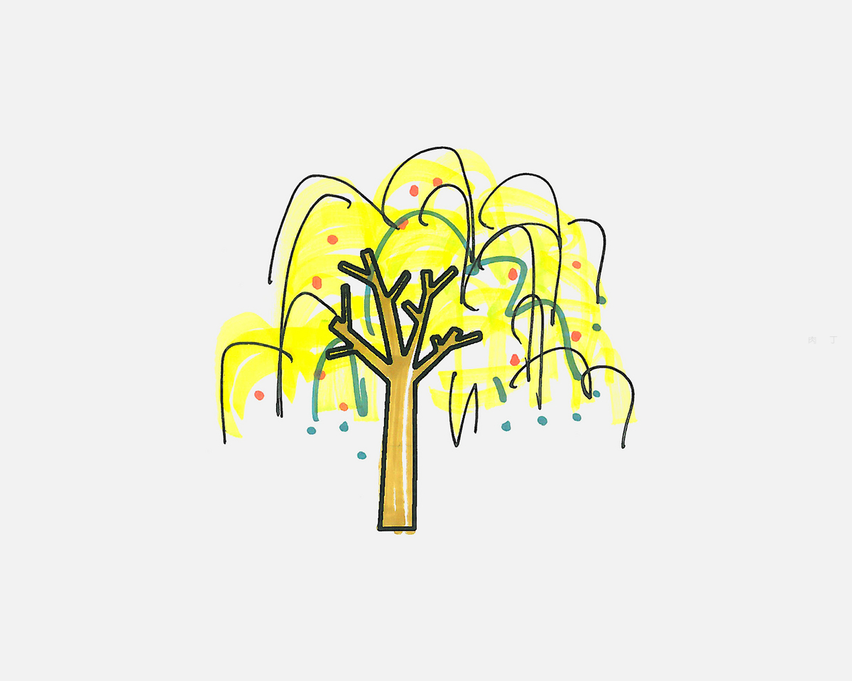 四年级可爱的美术过程 一步一步简笔画柳树怎么画 肉丁儿童网