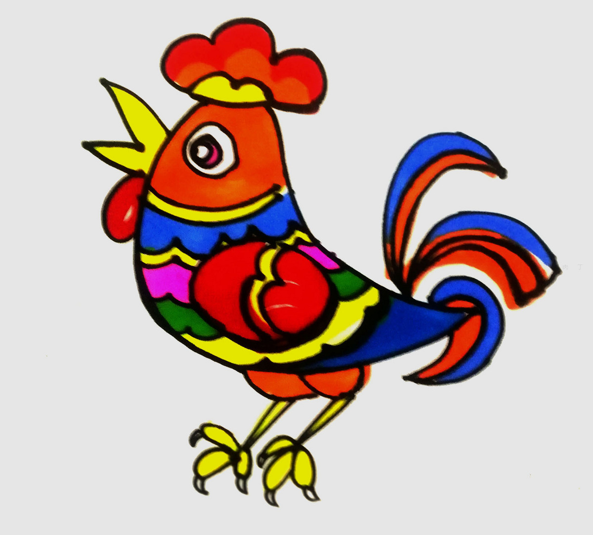 教你用彩色海绵纸制作儿童粘贴画大公鸡的详细图解 肉丁儿童网