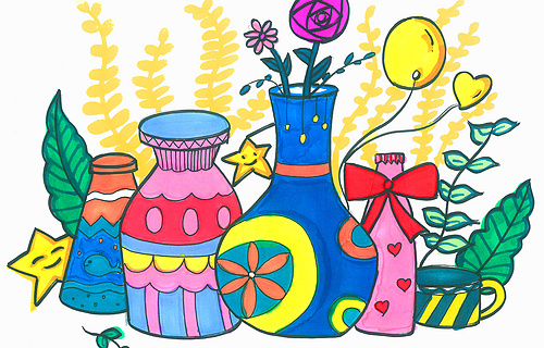 可打印儿童涂色画画作品 花瓶