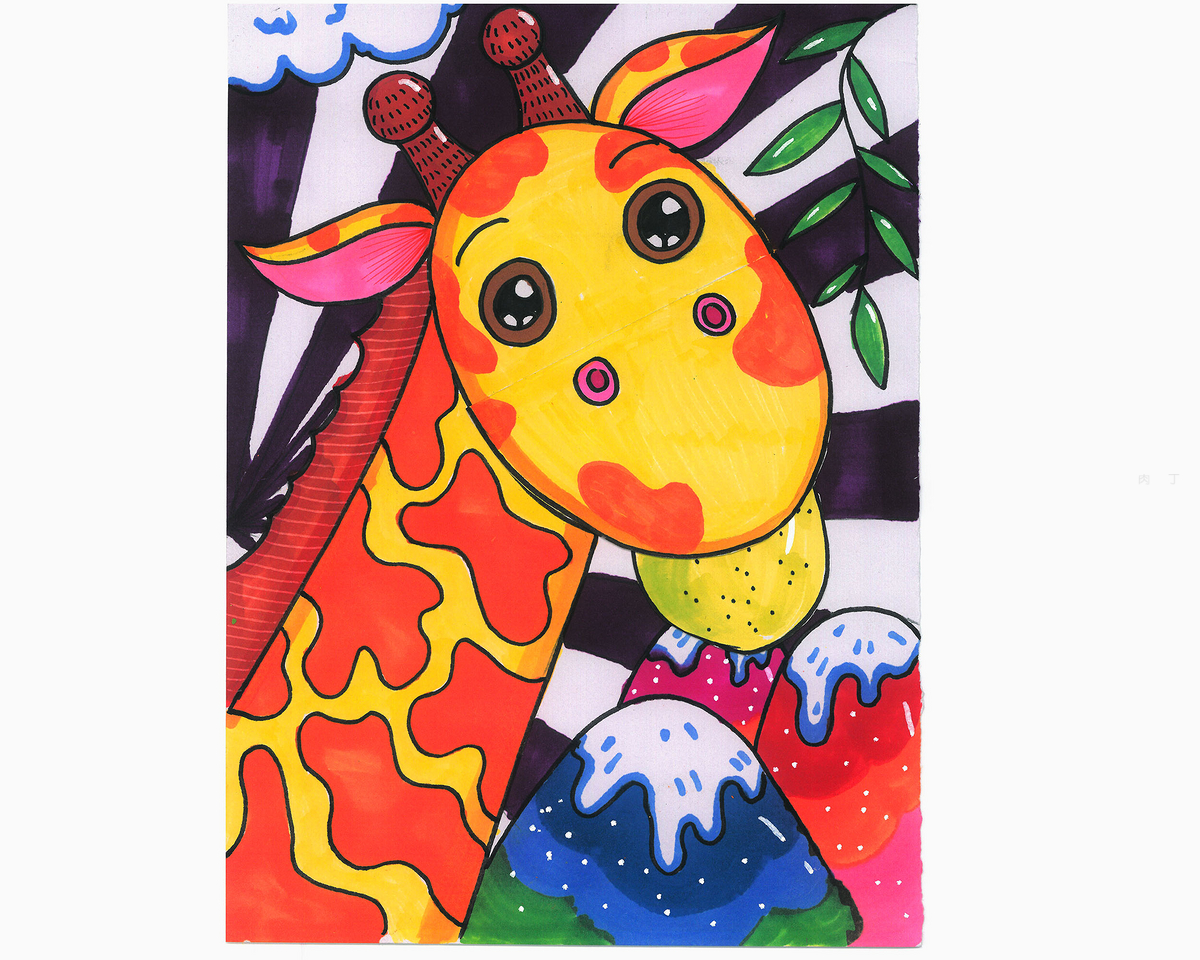 可爱长颈鹿简笔画彩色 肉丁儿童网