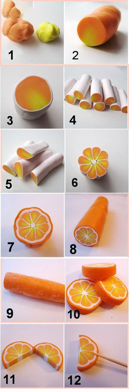 水果手工 粘土制作切片橙子图解