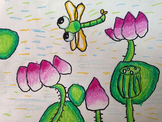 儿童画夏天：偏爱夏天的荷塘蜻蜓