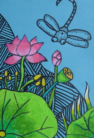 关于夏天的儿童画：早有蜻蜓立上头（图片）