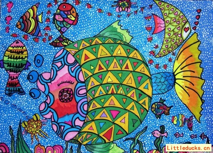 小学生艺术节儿童画作品图片：五彩斑斓的海洋鱼