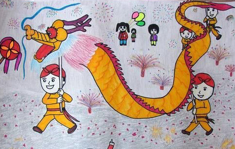 庆国庆的儿童画：舞龙庆国庆
