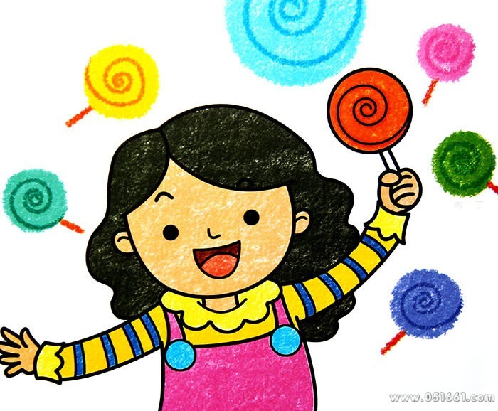 儿童蜡笔画：我爱吃棒棒糖（图片）