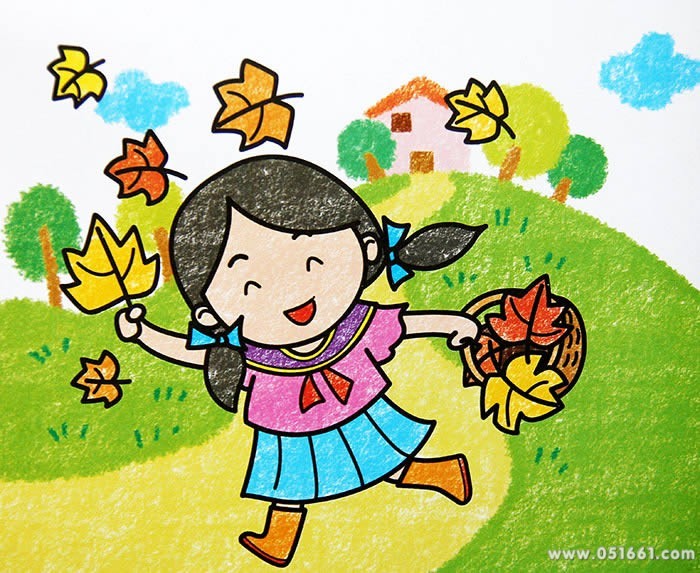 关于秋天的儿童画：夏天走了秋天到了
