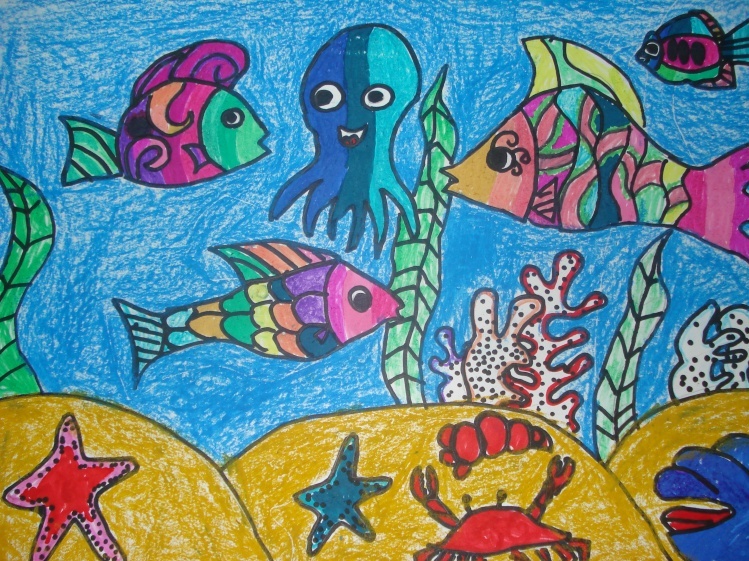 海底世界儿童画图片：鱼儿的约会