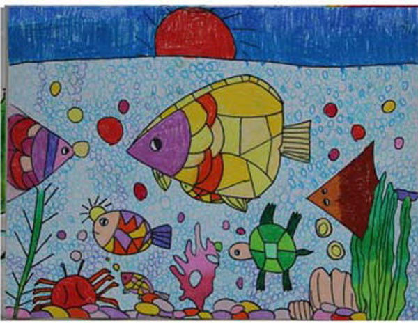 儿童画：海底世界卡通水彩画